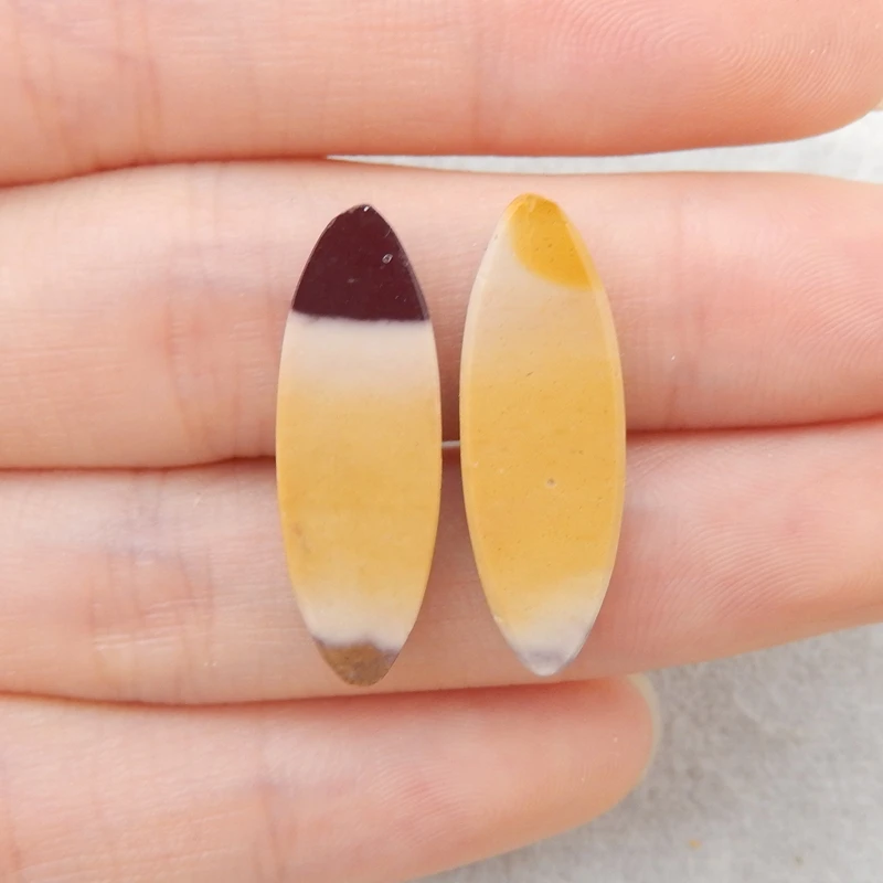 

2PCS Mookite Jasper Surfboard Cabochon Pair – Gradient Yellow-Brown Gemstone Jewelry Components 24x8x3mm-1.7g