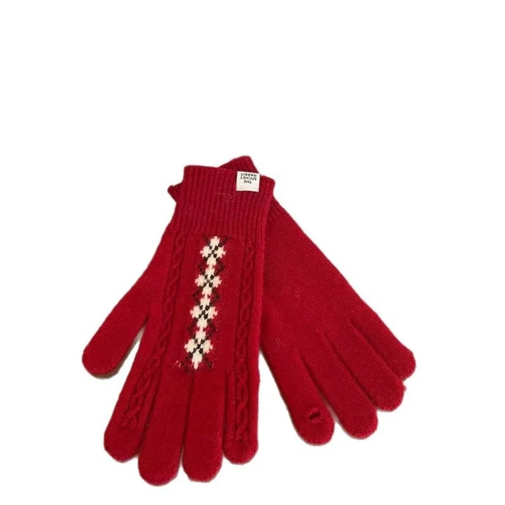 Stylish Acrylic One Tip Touch Screen Gloves Diamond Cable Cold Proof Warm Knit Gloves Cycling Gloves Student
