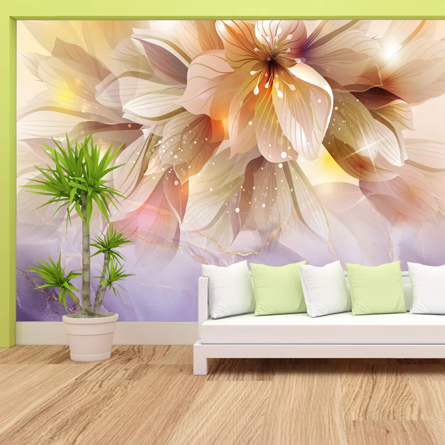 ورق حائط ذاتي اللصق، ورق حائط، ديكور منزلي لتزيين غرفة المعيشة، تجديد أثاث الزهور، خلفية أرجوانية، جدارية تلفزيون
