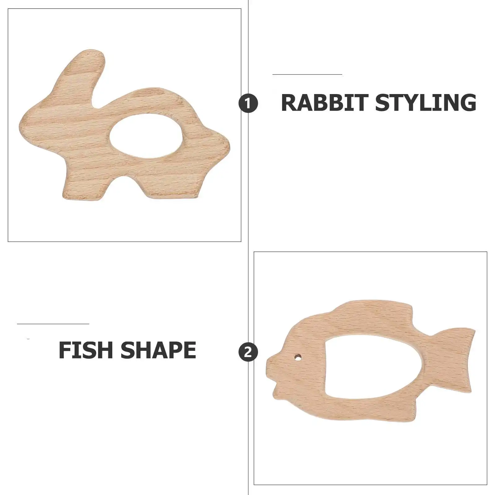 10 Stück Holz-Beißringe für Babys, Natürliche Buchenholz-Backenzahn-Entlastungsstäbchen, Kaubare Zahnungshilfe für Säuglinge, Tierförmig, BPA-frei, zum Zähneknirschen