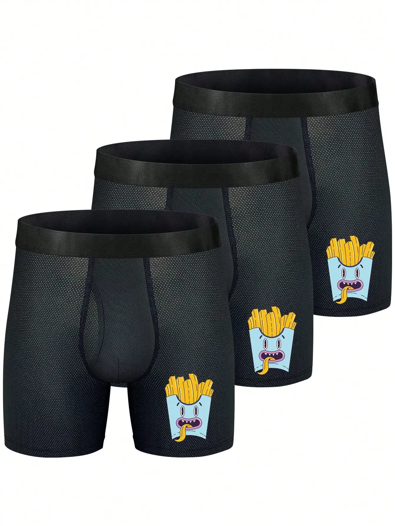 

3 Pcs Quick-Drying Polyester Boxer Briefs With Cartoon Print