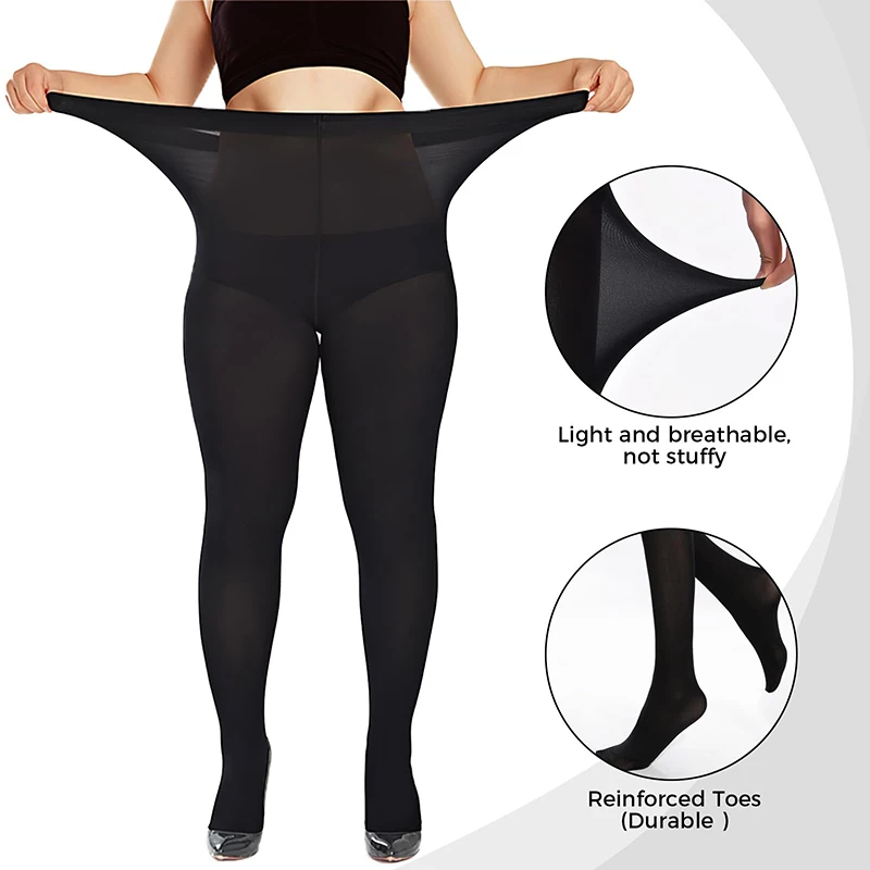 Kave Plus Size 80D Tights for Women Black High Waist Soft Opaque Tights Female Stretchy Pantyhose with Run Resistant Stockings