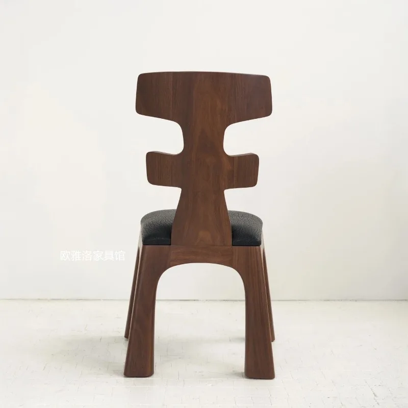 Mid-Century Modern Solid Wood Dining Chair, Creative Irregular Shape High Back Chair for Study Room, Vintage Designer Chair view 3