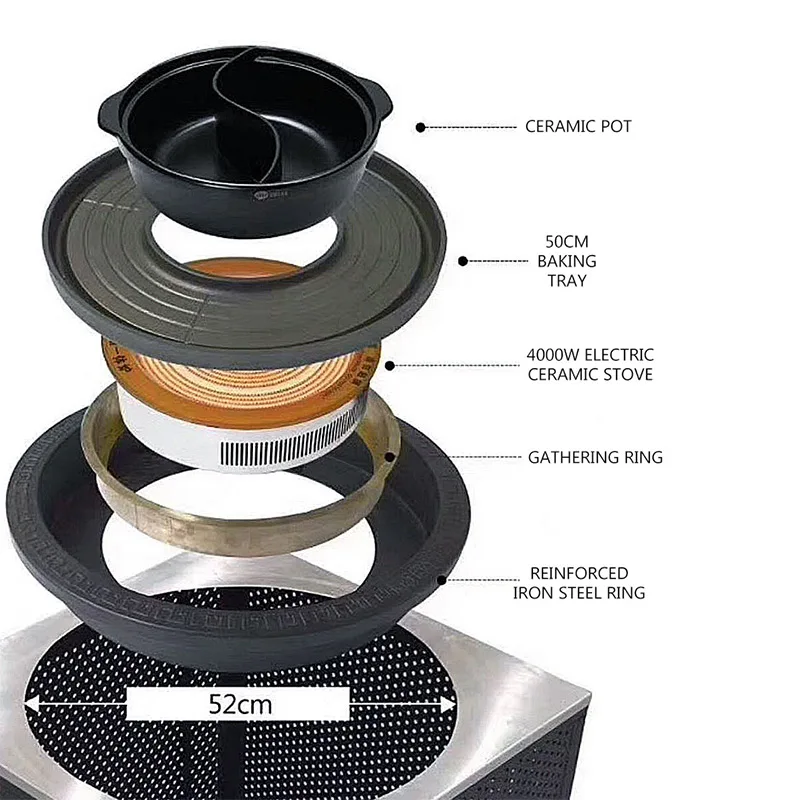 4000 Fornello elettrico per barbecue e pentola calda Macchina per barbecue commerciale da 50 cm con pentola in acciaio inossidabile