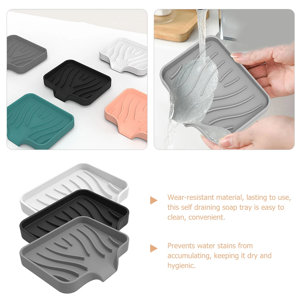 

3 Pcs Silicone Soap Dish Holder Drainable Box Black White Grey for Bathroom Kitchen Self Draining Tray Travel Size Easy Clean