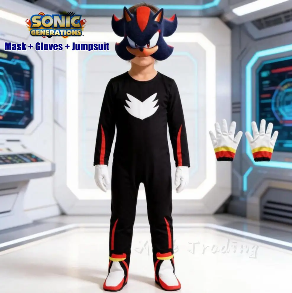 

Shadow the Hedgehog Boy and Girl Cosplay Costume Clothes Mask Gloves Sonic Tails Knuckles Festive Party Outfit Children's Gifts