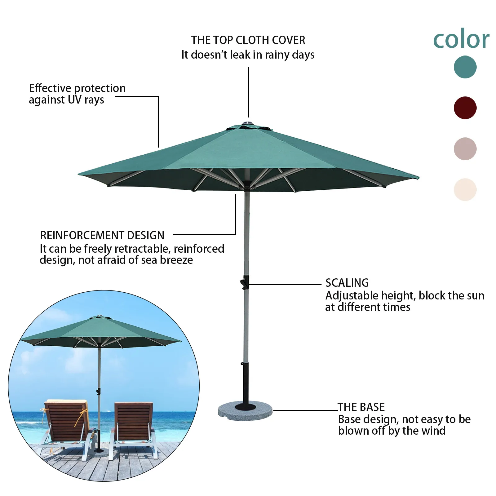 2M Beach Courtyard Pool Umbrella Swimming Market Garden Table 6 Rib Terrace Home Textiles Replacement Umbrella Shade Cover
