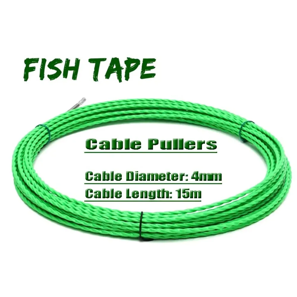 4MM Diameter Cable Guide Tape Puller Green Color 5-50 Meter Fiberglass Duct Rodder Glass Fiber POM Material Duct Snake Rodder