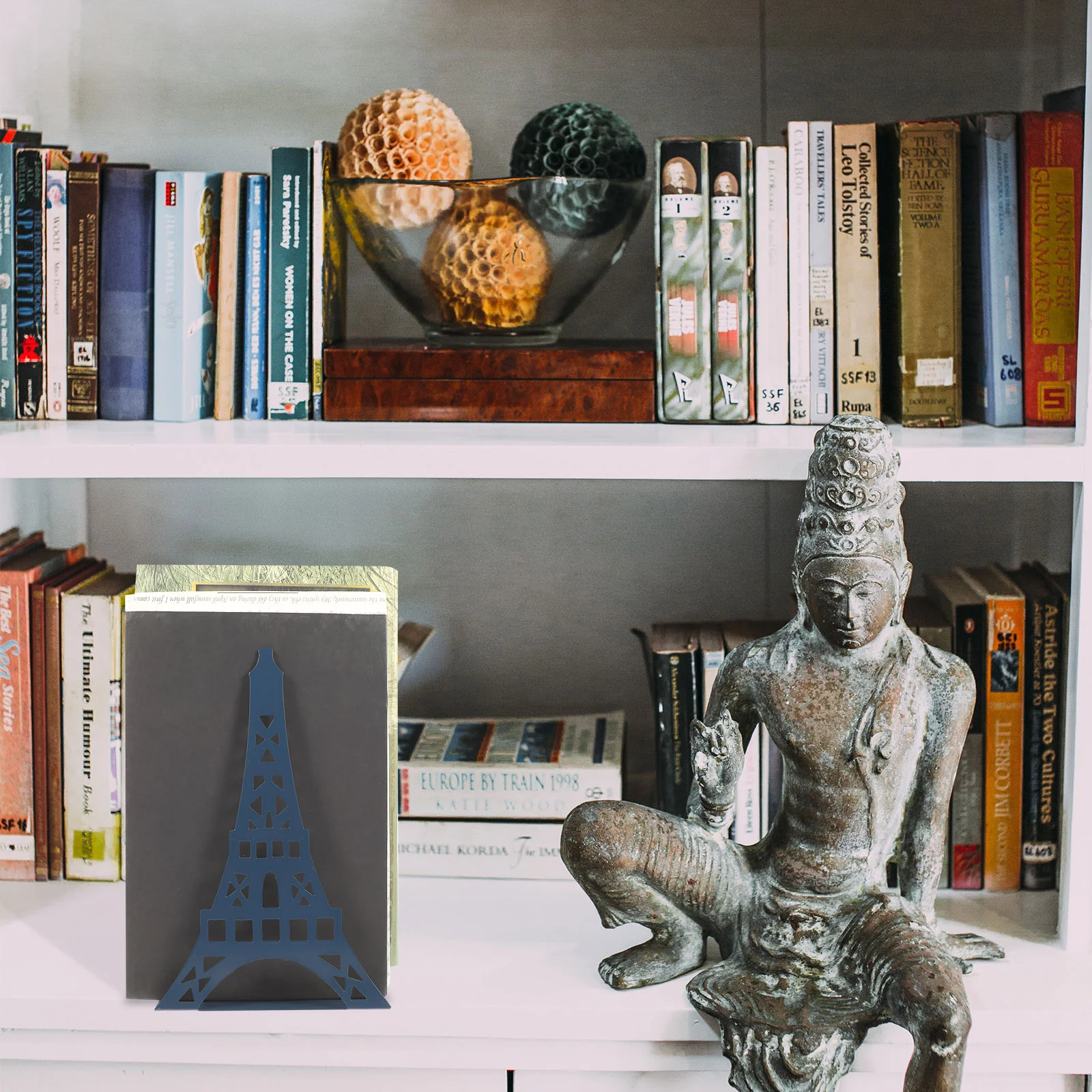 Book Ends Book End โลหะ Bookend Creative EIFFEL Tower Bookends ชั้นวางสีดําสีดํา Bool Organizer Home Office