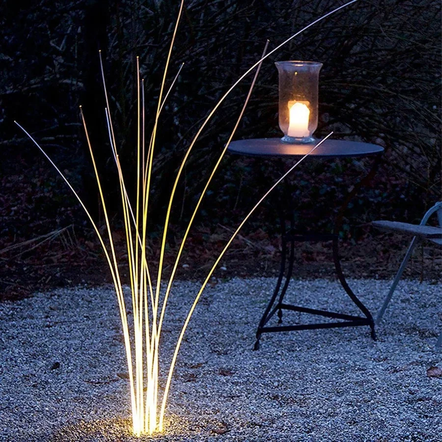 Outdoor Waterproof Fiber Optic Floor Lamp Waterproof Landscape Lawn Reed Lamp for Yard Path Decorative Pathway Lights