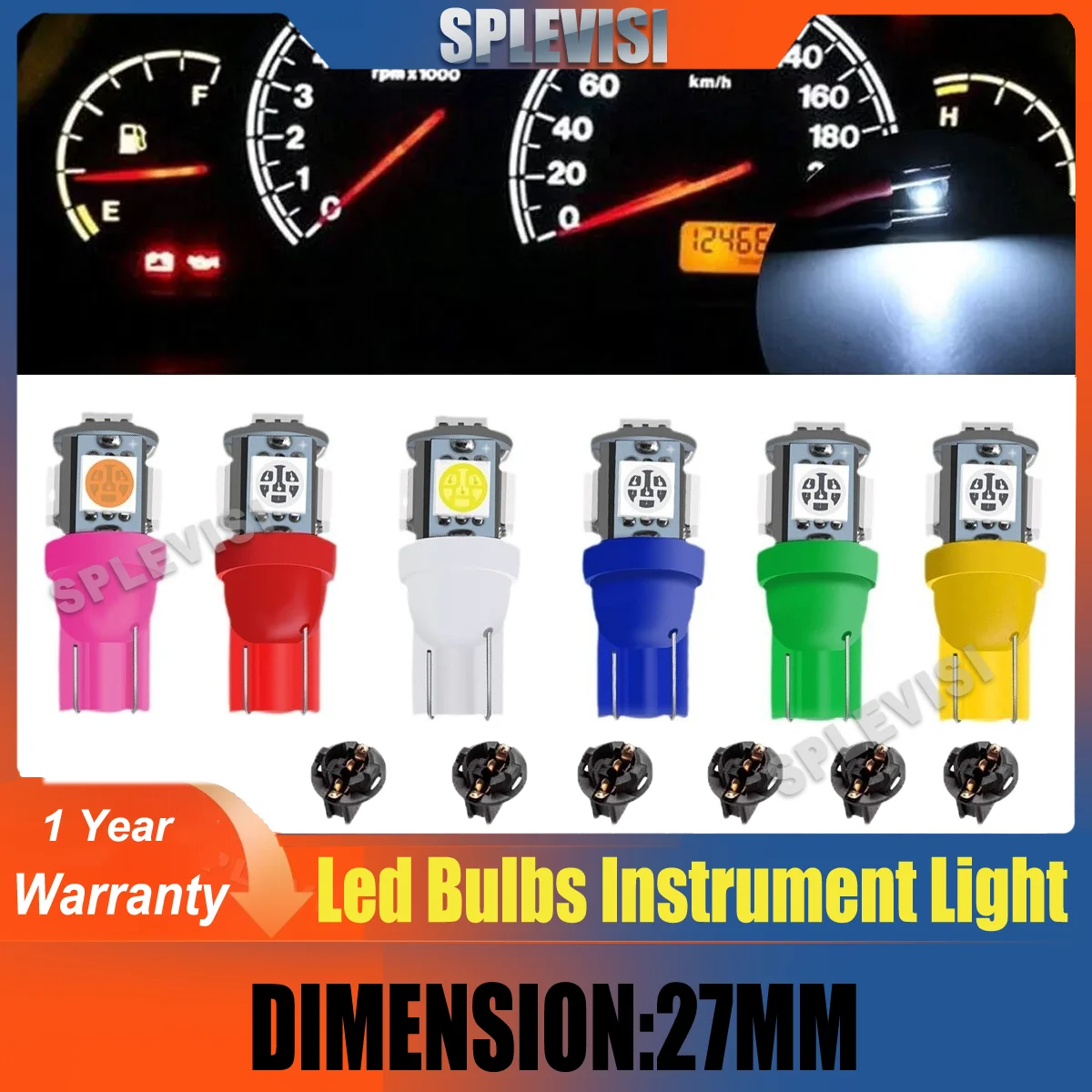 

T10 194 5050 5SMD Car Dashboard Cluster Gauge Instrument Panel Light LED Bulbs with Black Sockets DV 12V