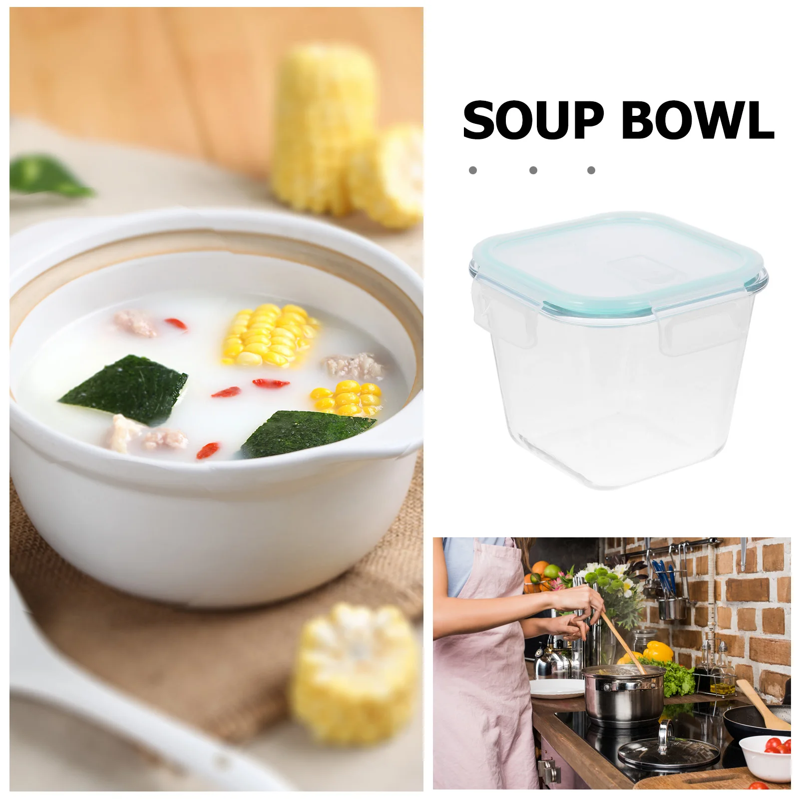 وعاء دقيق الشوفان، حاوية إعداد الوجبات الزجاجية، تخزين الطعام، ميكروويف، فريزر آمن، حاوية سلطة بقايا الحساء #3