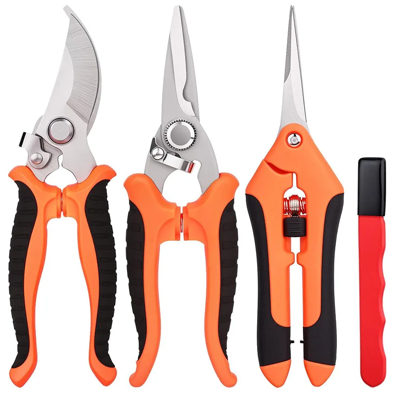 

4PCS Gardening Tools Scissors Garden Scissors Set With Sharpening Stone Stainless Steel Pruning Shears With Sharp Blades Curved