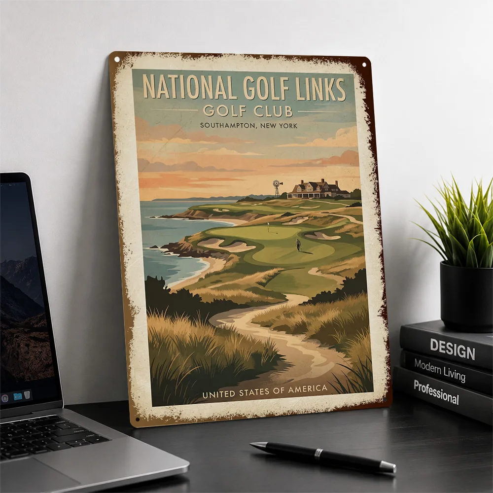 National Golf Links Course Aluminum Poster Personalized Metal Sign Vintage Putting Green Scene Wall Art Ideal For Home Offices