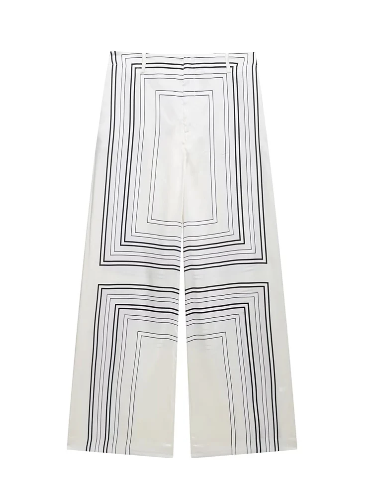 

KUCLUT Women Fashion Printed Front Zipper Wide Leg Pants Vintage High Waist Full Length Female Chic Lady Trousers