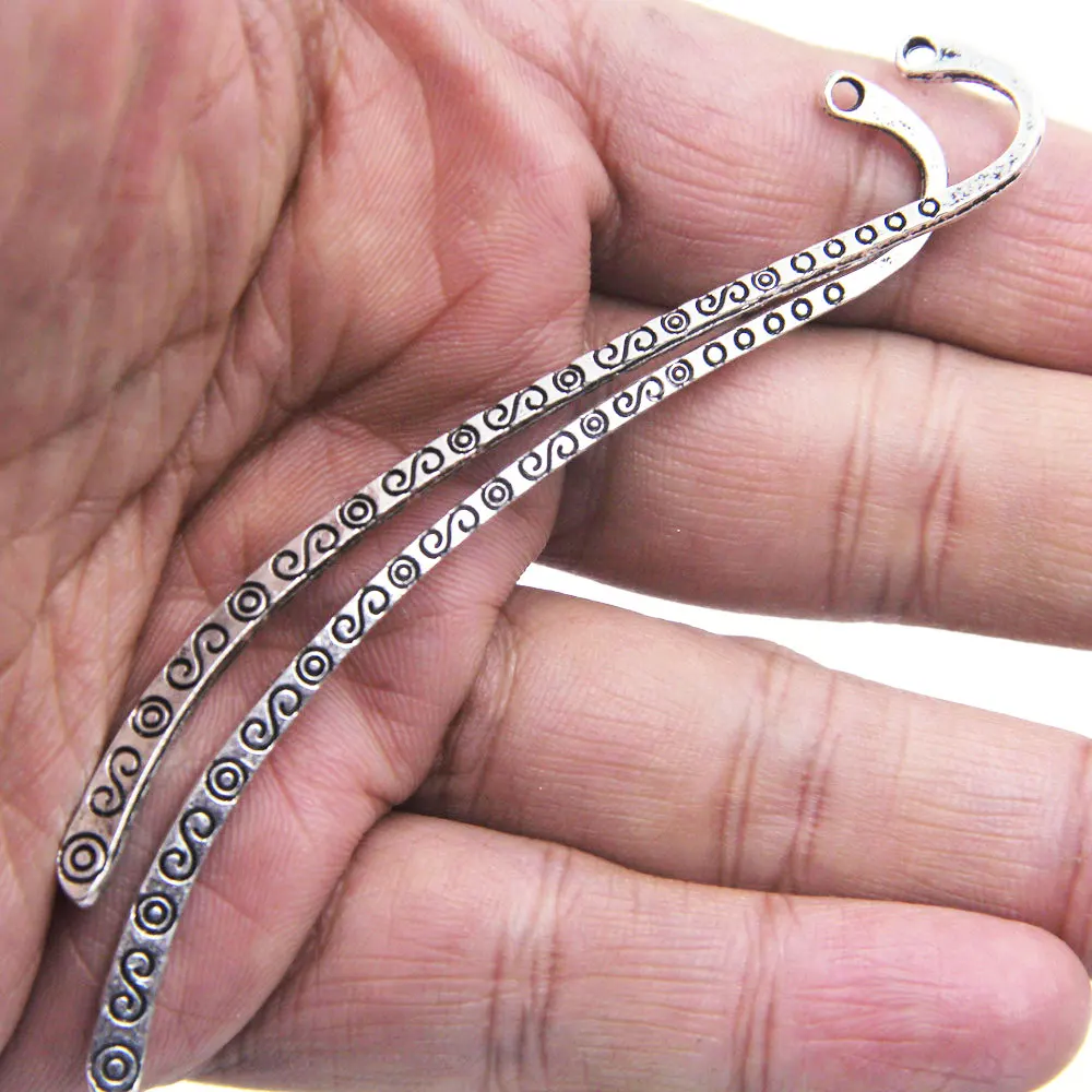 30Pcs Silver Tone Cloud Carved Pattern Metal Bookmarks With Loop 85mm