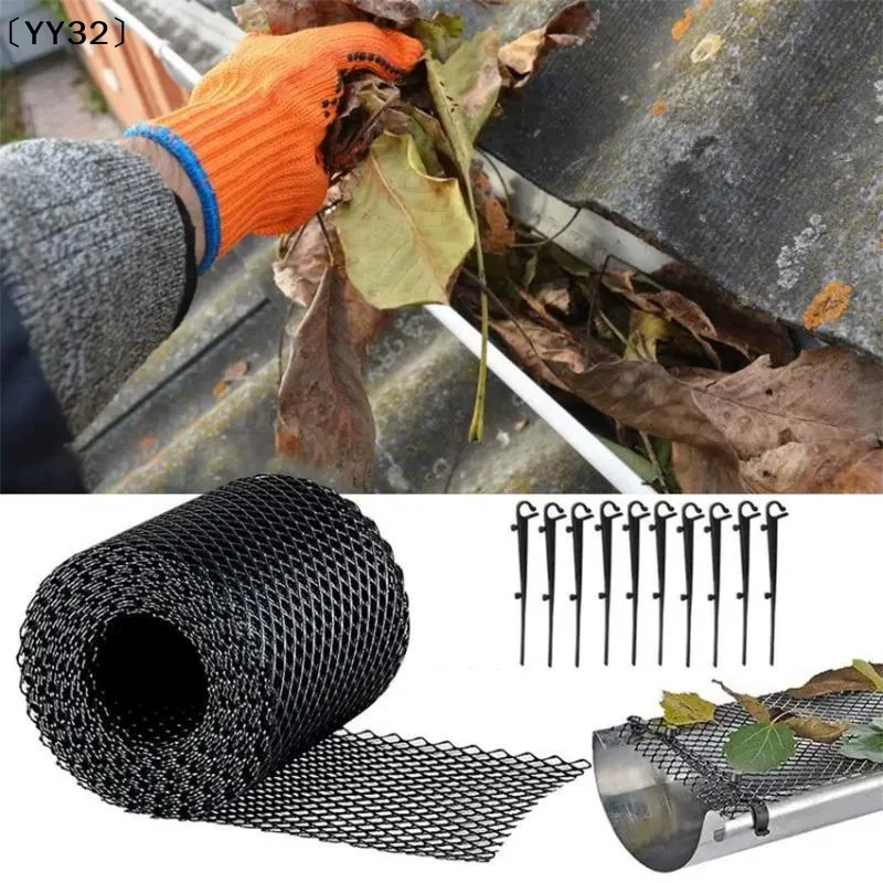 Easy Install Gutter Guard Mesh Roll With 10 Hooks Leaffilter Bird Blocker Net Anti-Blocking For Roof Gutters Downspouts〔YY32〕 view 2
