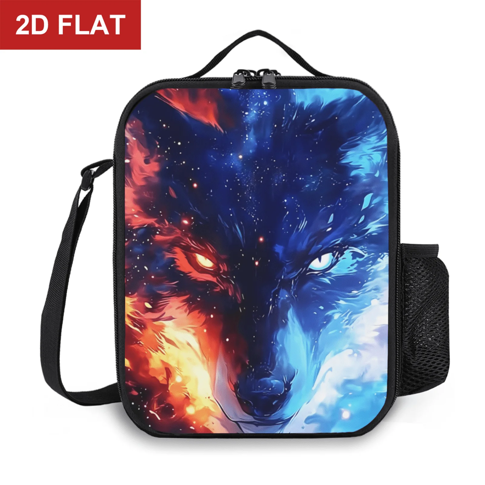 Ice and Fire Wolf Pattern Lunch Bag Cloth Meal Pack Suitable for Picnic Commuting Thermal Cooler Lunch Tote Office Picnic Travel