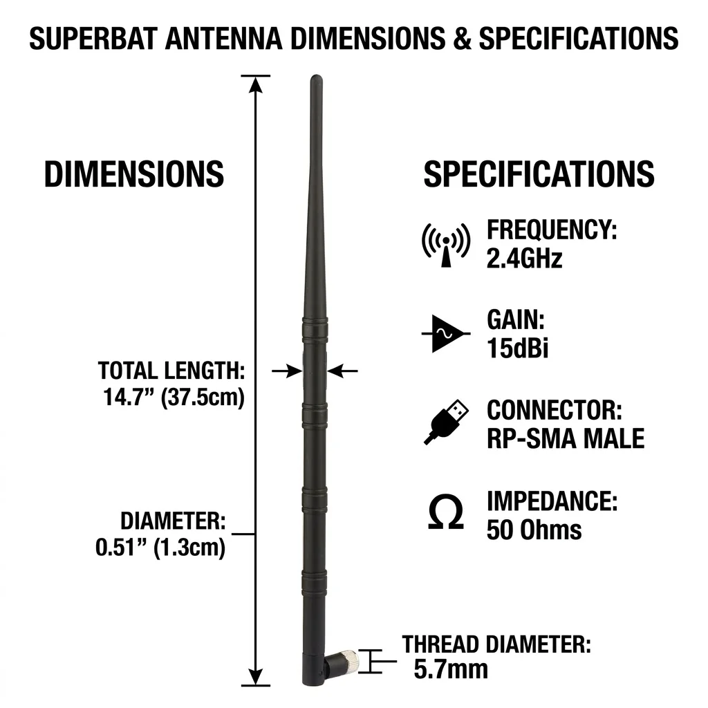 Superbat 2.4GHz 15dbi WiFi Router Tilt-Swivel Wireless LWU Antenna RP-SMA Male(Female pin) Connector