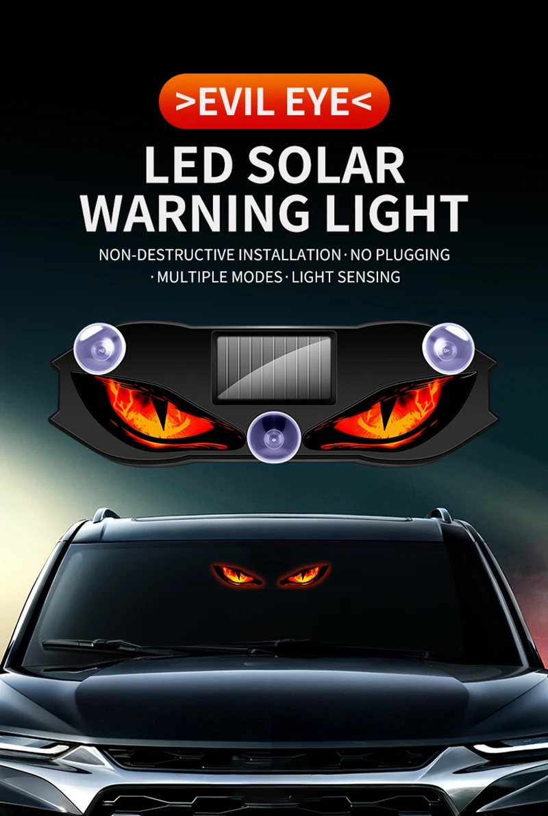 Solarbetriebene Auto-Dämonenaugenleuchte Coole Blinkende Warnleuchte Dynamische Sicherheits-Fahrzeugsignalleuchten Universal – Detail 2