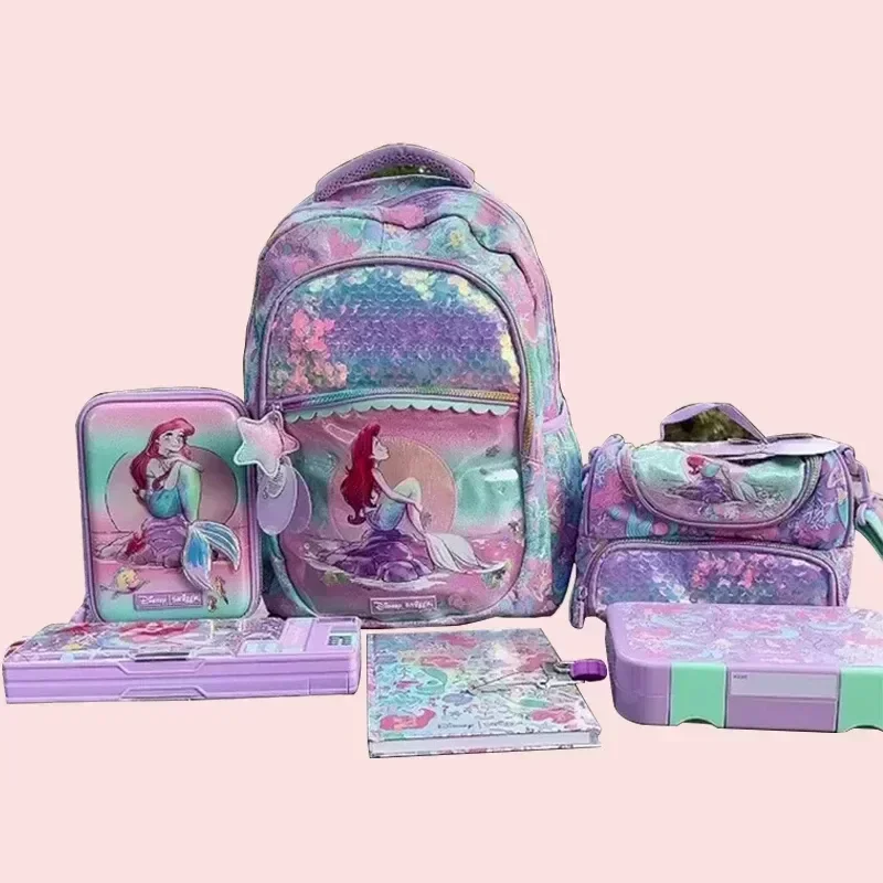 Genuine Disney Mermaid School Bag Pencil Case Notebook Kid Stationery Set Student Lunch Bag Backpack Girl Surprise Gifts