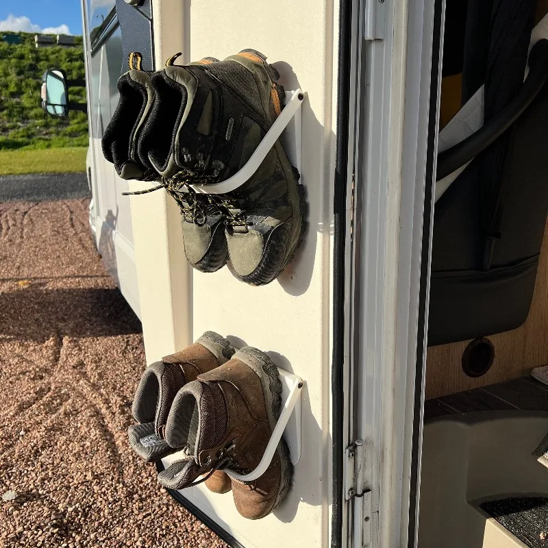 RV Shoe Rack No Drill Folding Wall Mounted Shoe Organizer for Camper Trailer Motorhome Entry Door Storage RV Accessories