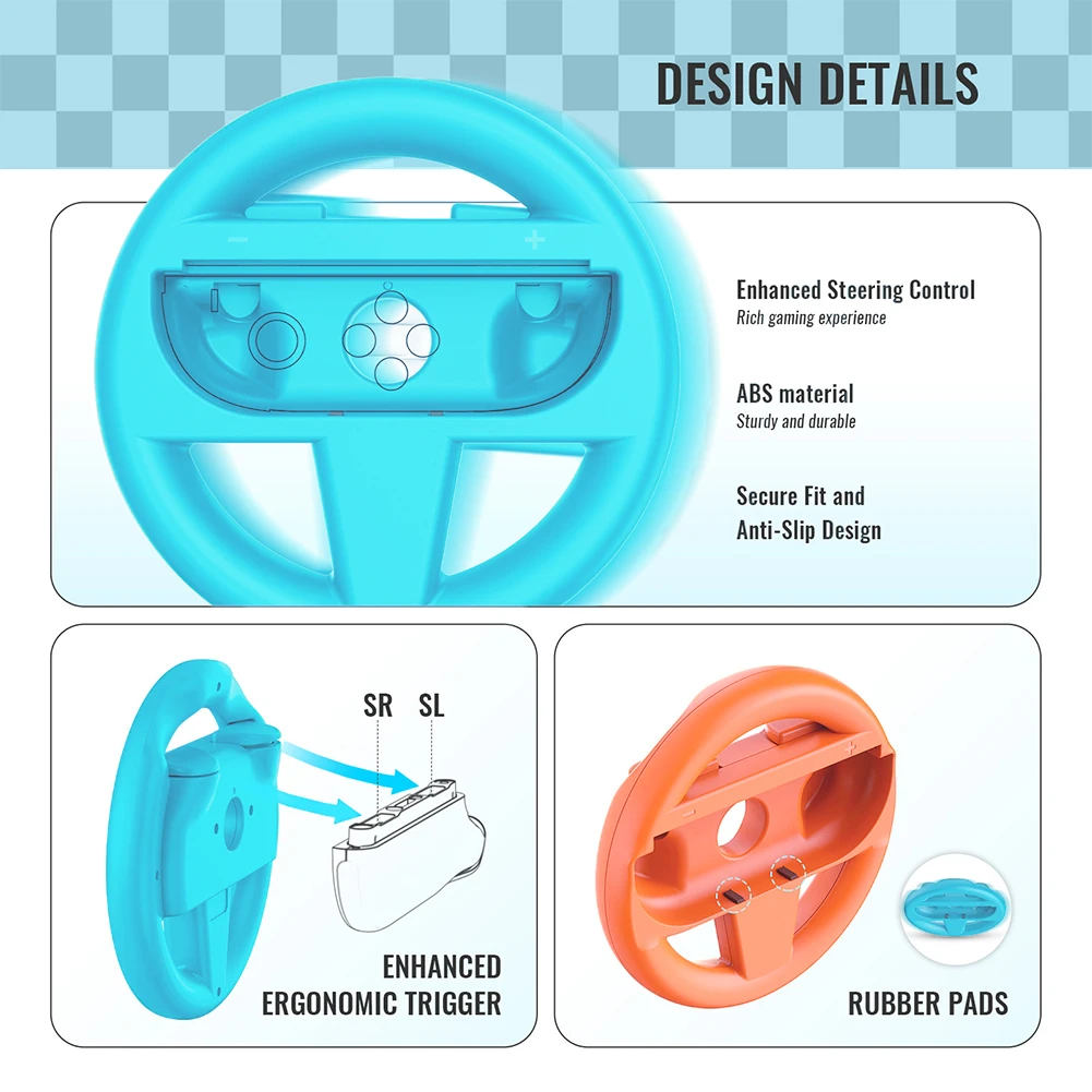 4 قطعة عجلات توجيه السباق قابلة لإعادة الاستخدام الألعاب سباق عجلة القيادة مبتكرة غمبد مقبض القبضات لملحقات الألعاب NS2 #5