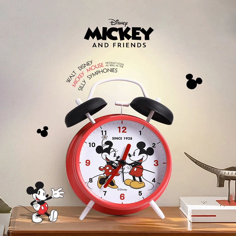 ديزني جرس المنبه الإبداعية الرجعية طالب الكرتون ميكي ماوس المعادن مضيئة مزدوجة مؤشر الجرس على مدار الساعة هدية الكريسماس