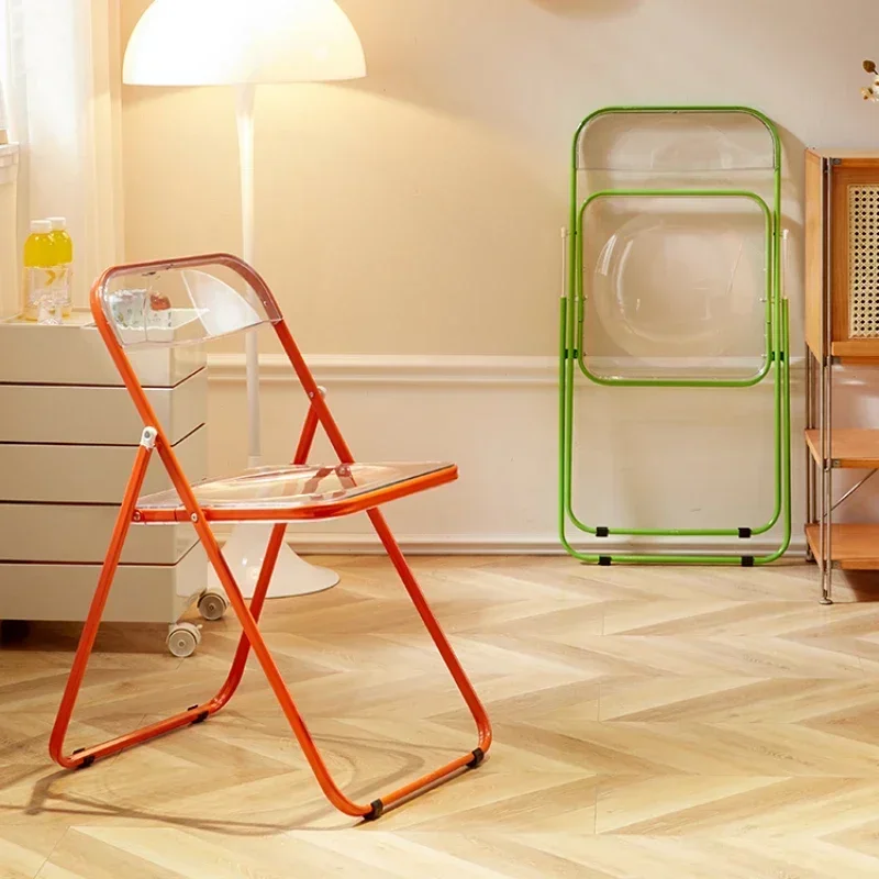 

Vibrant Acrylic Folding Dining Chairs: Luxe Transparent Seats for Milk Tea Shops, Minimalist Nordic Lounge Furniture