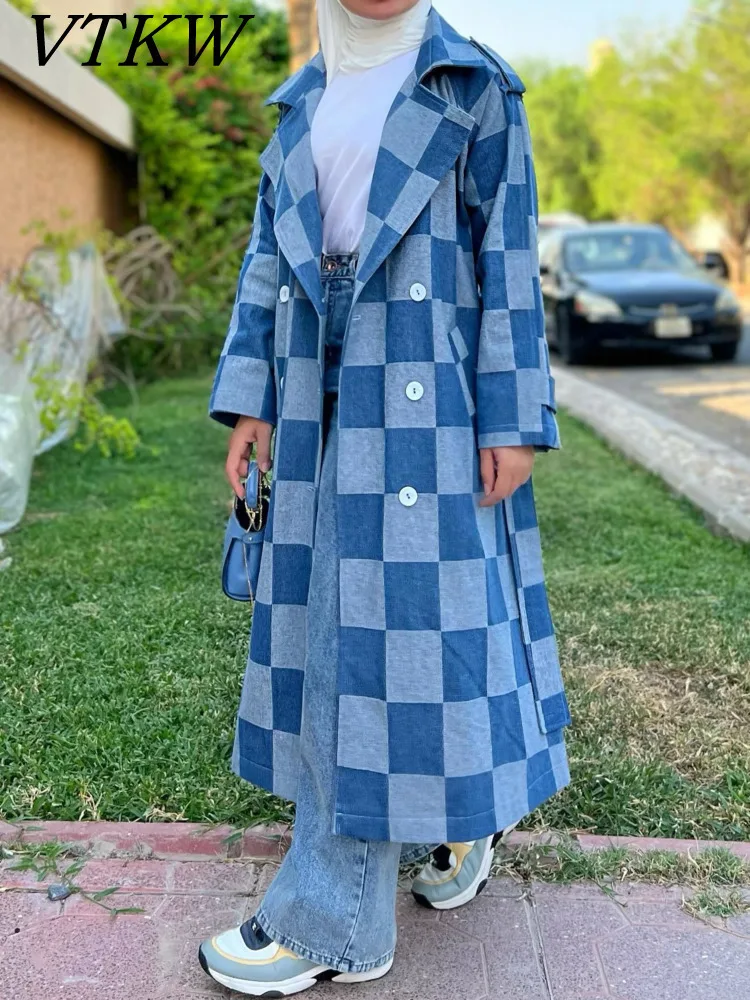 

VTKW Double-breasted Checked Fashion Design Style 2025 Spring New Women's Blazer - Long And High-quality Versatile Coat