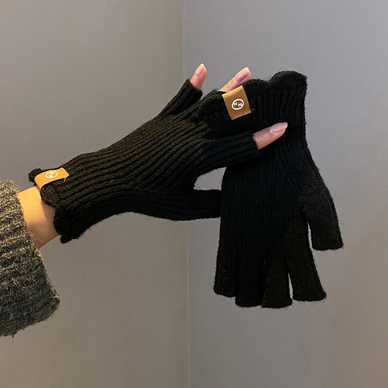2025 New Mink Fleece Half Finger Gloves for Women's Soft Winter Warmth Luxury Solid Color Plush Knitted Fingerless Gloves