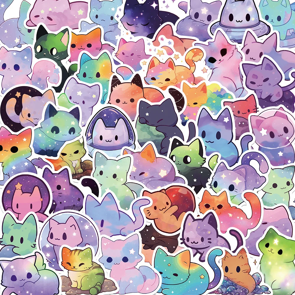 50/100 pçs bonito céu estrelado gato pvc adesivo estético chidlren papelaria decoração scrapbooking material escolar para crianças