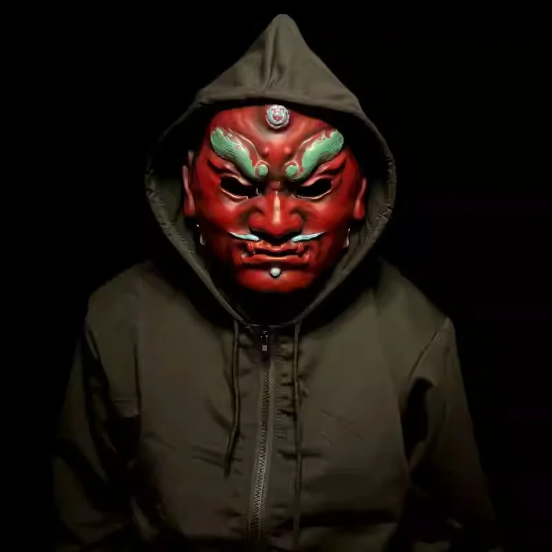 Maschera in Resina Antica Prajna Oni per Uomo, Costume da Demone Horror, Accessorio per Cosplay, Maschera per Feste e Spettacoli