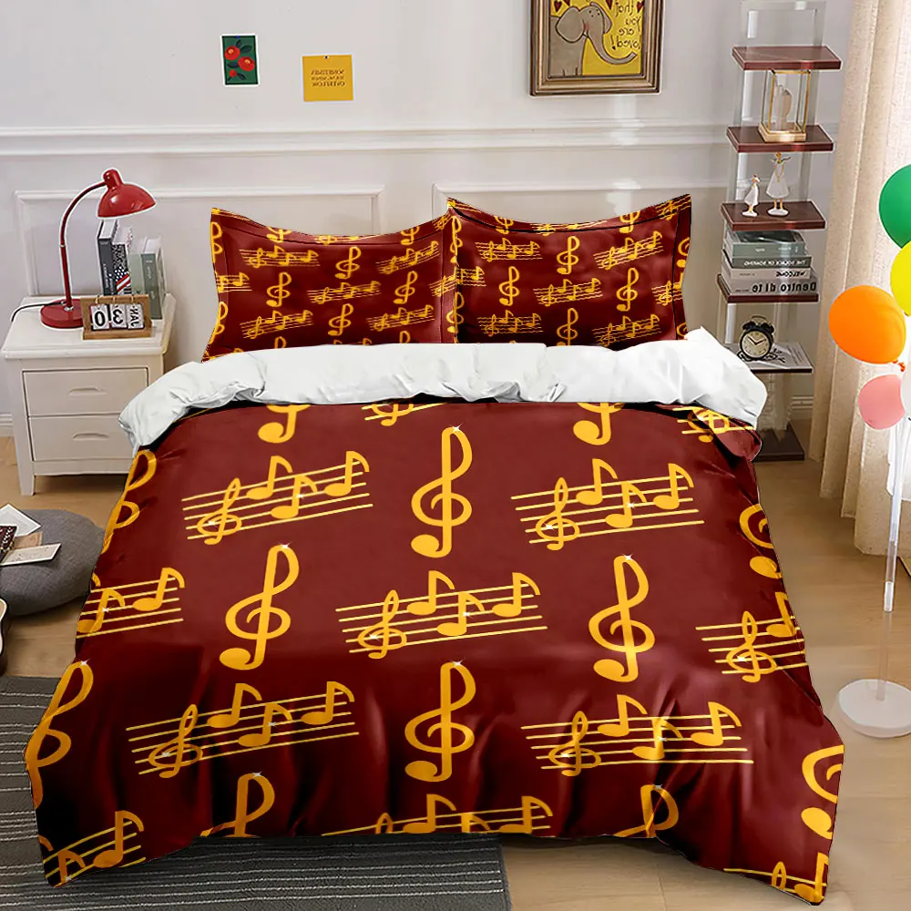 Musical Notes Pattern Background Print Bedding Set 1 Duvet Cover 2 Pillowcases for Adult and Children Luxury Gift Full Size