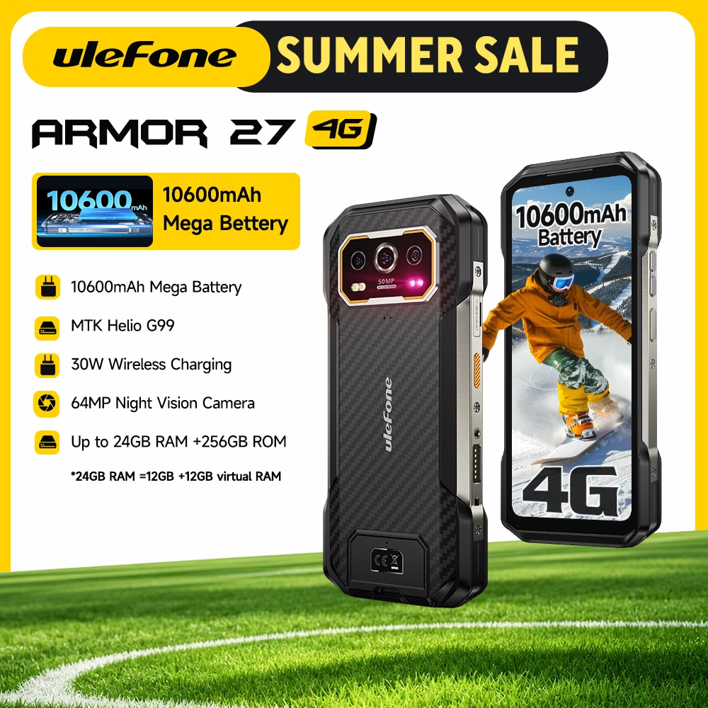 Ulefone Armor 27 4G Rugged Smartphone 64MP Night Vision+50MP+50MP 10600mAh 24GB+256GB  Android 15 6.78" 120Hz NFC Global Version