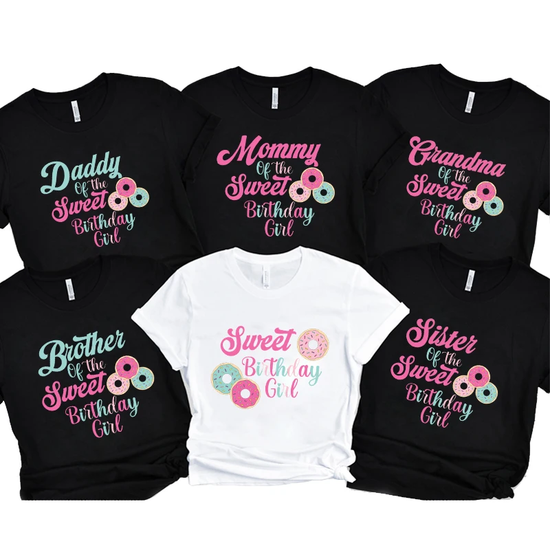 Sweet One Birthday T-shirts Girls 1st Birthday T-shirt Donut Theme Birthday Matching Family Party Tshirt Short Sleeve Top Tshirt