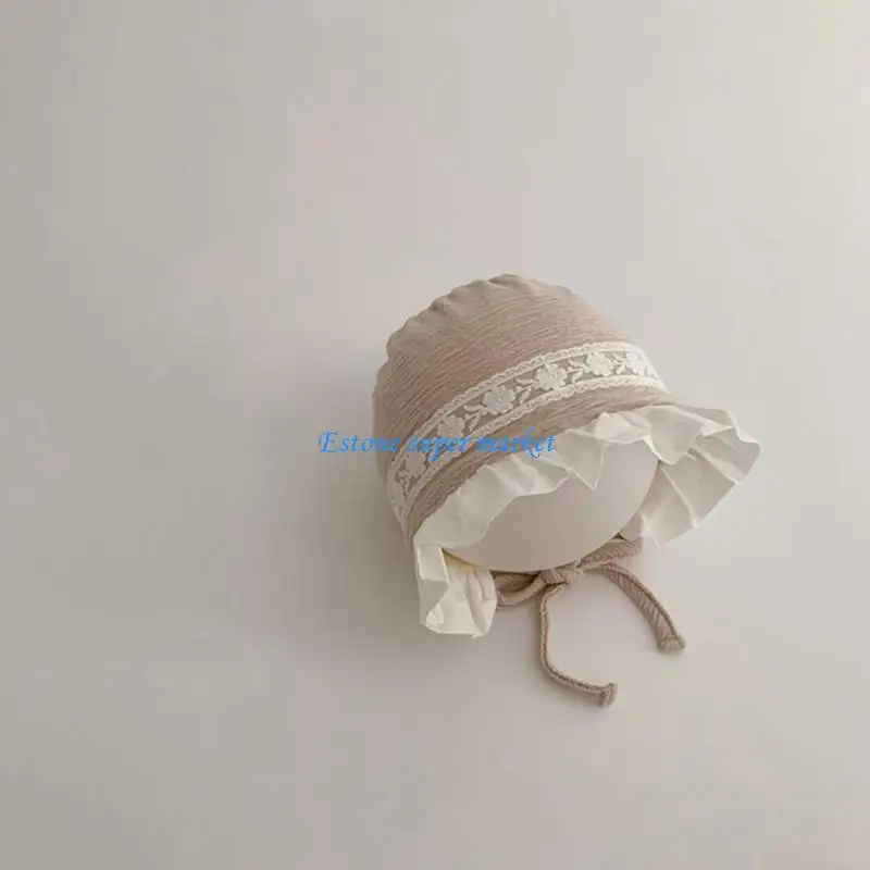 090B Kanten hoed Prinses meisje Katoenen motorkap Cap Zonbeschermingshoed voor baby 0-1