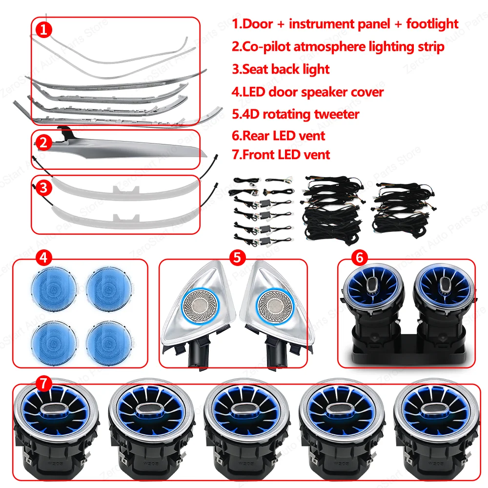 64 kleuren Led Voor Mercedes-Benz C GLC W205 X253 Coupe Voor AMG C43 C63 MB Led Deur Dashboard lamp Air Vent Nozzle Omgevingslicht