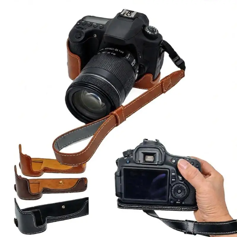 60D PU Leather Protect Half Case Grip for Canon EOS 70D 80D 90D Camera Openning Bottom Base
