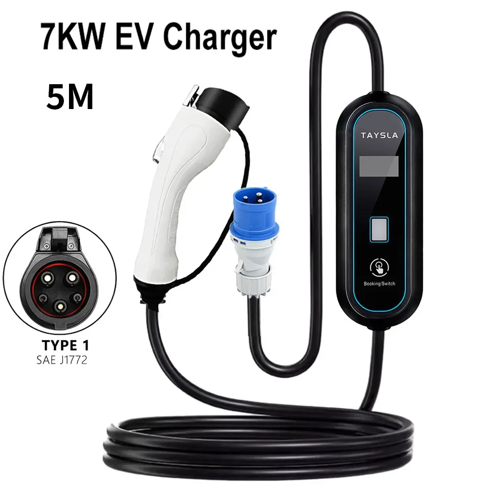 =TAYSLA Electric Car Charger Type 2 7kW 32A Portable EV Charger 3.5kW 16A 80V-260V BR Plug Charging Cable for electric Vehicles