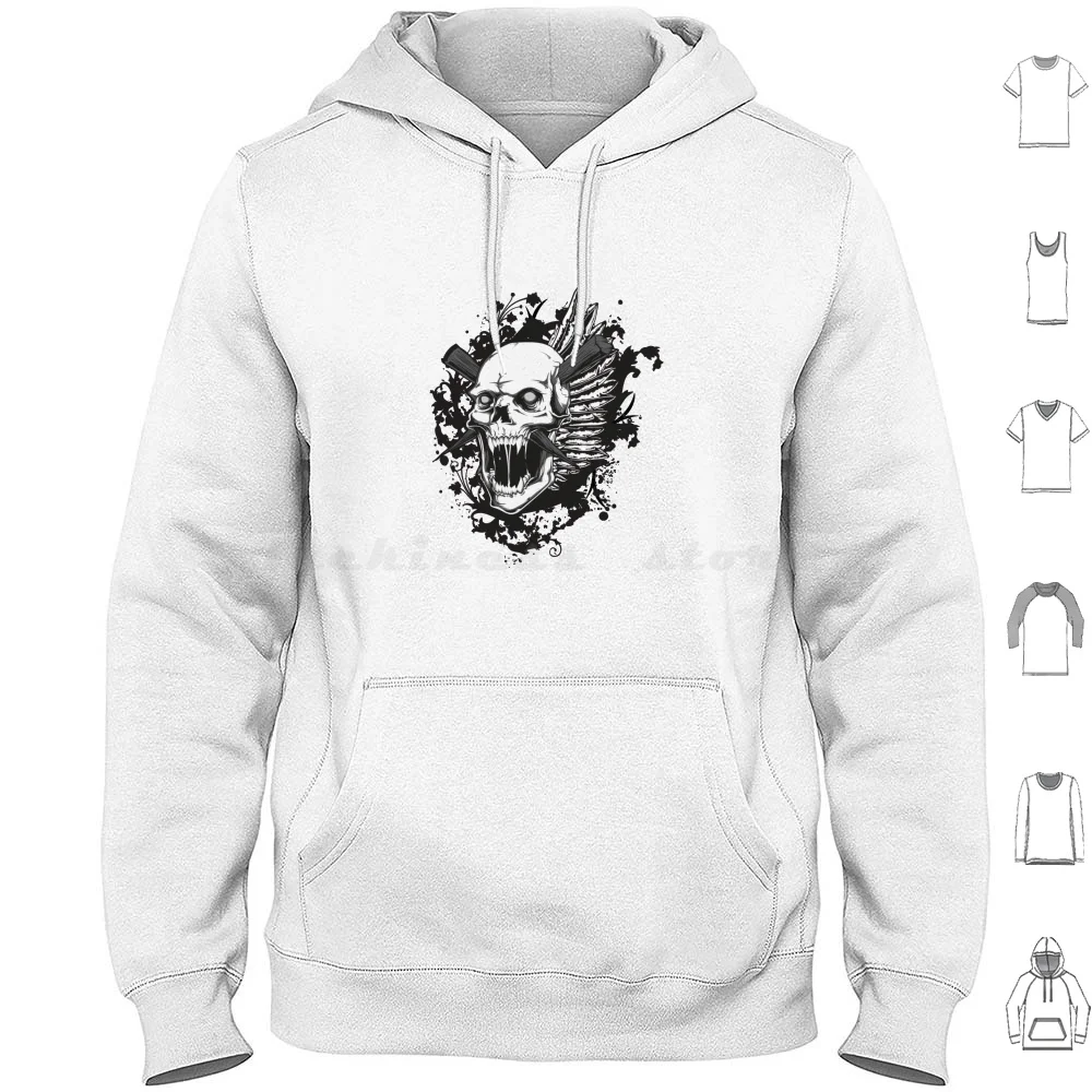 Skull With Hoodies Long Sleeve Halloween Spooky Demon Scary Angry Skull Beard Man Moustache Barber Beards Manly