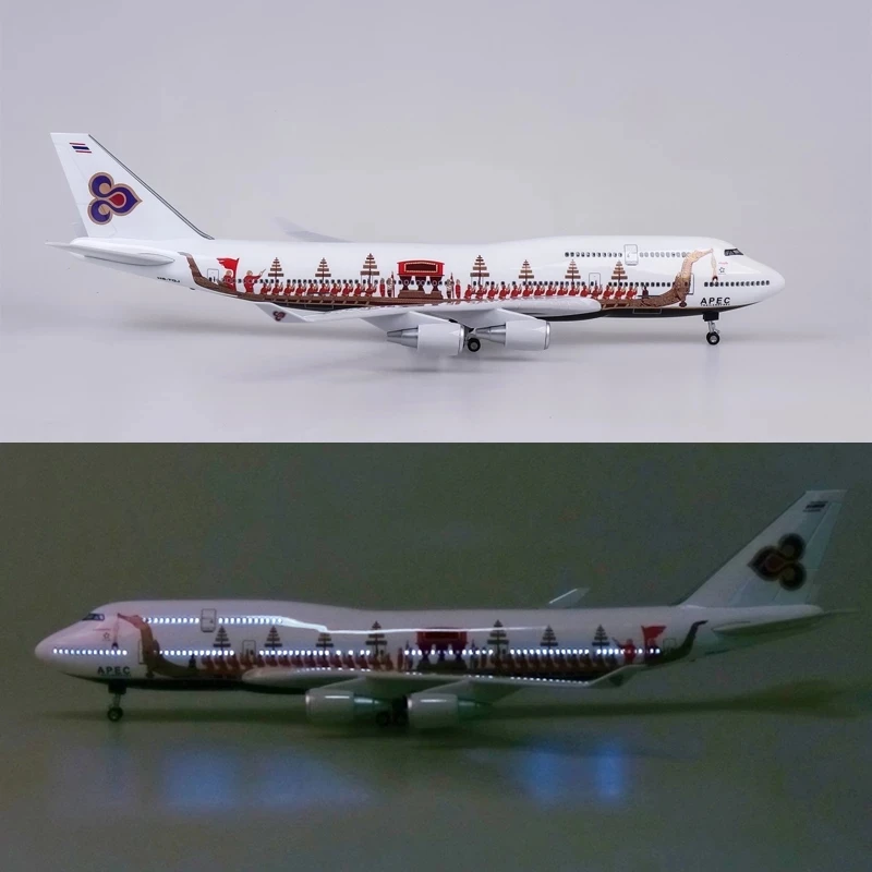 47CM Thailand Dragon Boat 747 Plane Model Toy B747 Aircraft THAI Airline Model W Light and Wheel Landing Gear Diecast Resin Toy