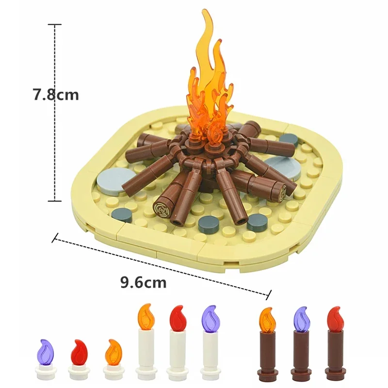 Bonfire Bricks Accessories 37762 37775 MOC Building Blocks Wave Candle Holder Flame Candlestick Model Educational Toys for Kids