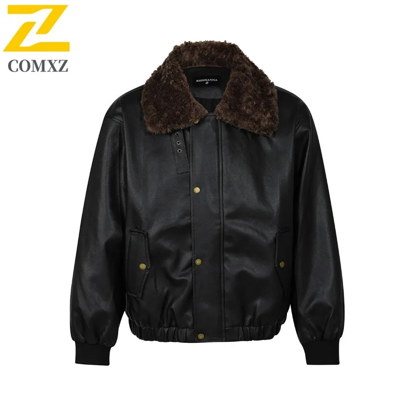 

COMXZ Men's Chaqueta 2025 Comfort Fishing Trip New Street Leisure PU Leather Trench Coat Road Cycling Lightweight Racing Jacket