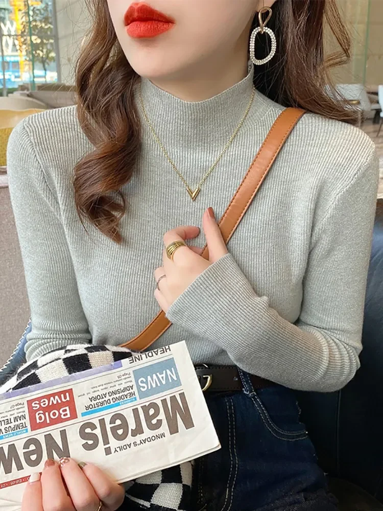 

AOSSVIAO 2025 Turtleneck Sweater Women Fashion Stretch Tops Women Knitted Pullovers Long Sleeve Bottoming Knitted Sweater