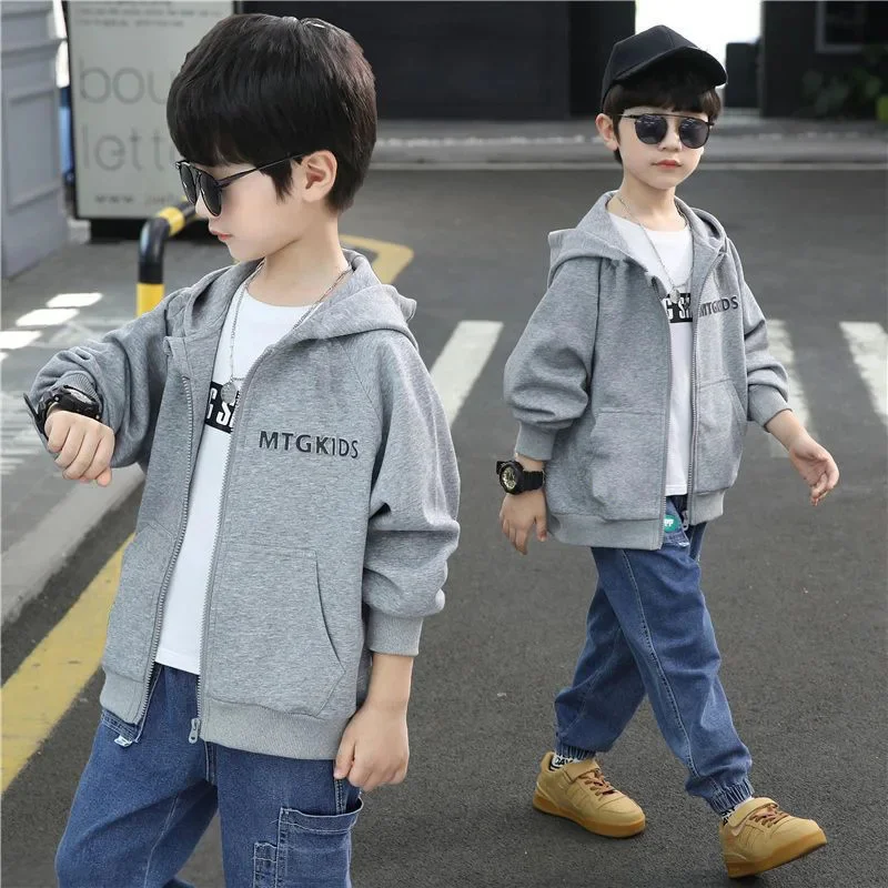 Alphabet Winter Boys Prints Fleece Lined Zip Sweatshirt Jacket School Kids Warm Track Hoodie Child Outfit Work Coat Tops 3-14Yrs