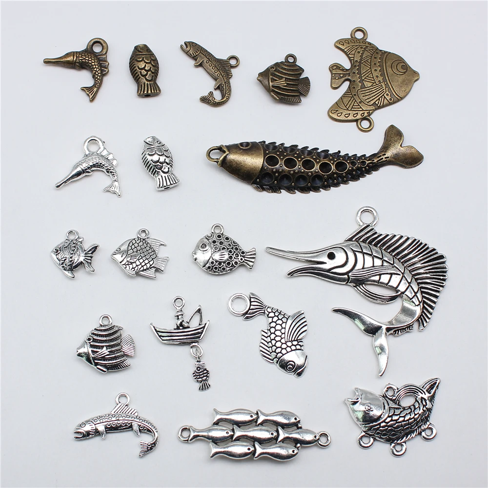 10pcs Fish Pendant Charms For Jewelry Making Antique Bronze Silver Color Pendants DIY Crafts Making Findings Handmade Jewelry