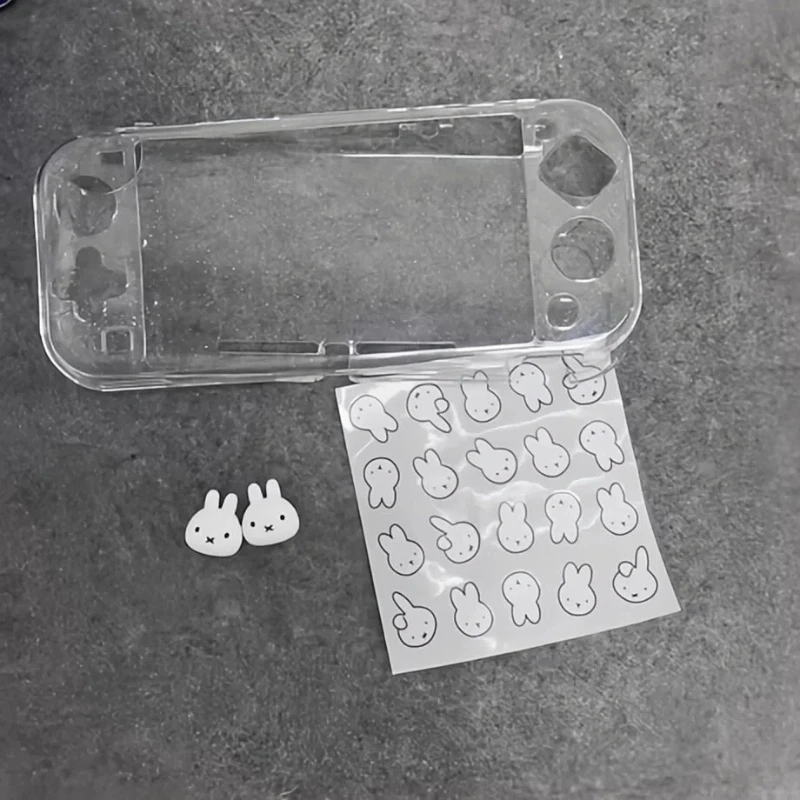 DIY Miffy Switch Lite Schutzhülle, vollständig abdeckend, glitzernd, klar, transparent, Hartschalen-Zubehör (Miffy-Muster: Aufkleber, kein Druck)