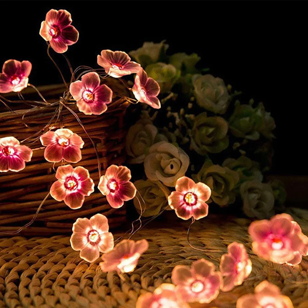 LED Cherry Blossom String Lights Pink Flower Fairy Garland Battery Powered Decorative Lamp for Christmas Wedding Party Decor