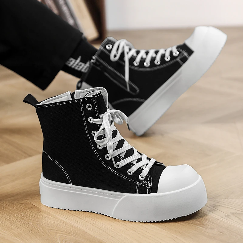 

Casual Men's High Top Solid Color Cloth Shoes, Women's Windproof Boots, Street Shoes Plus Size Fashion Round Toe Lace Up Shoes
